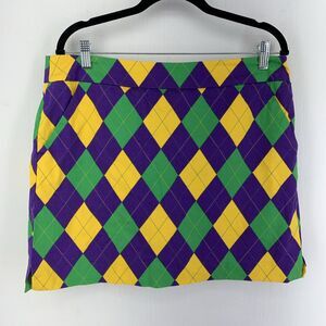 Loudmouth Ladies Womens 12 Golf Skort Diamond Argyle Mardi Gras LSU Unique
